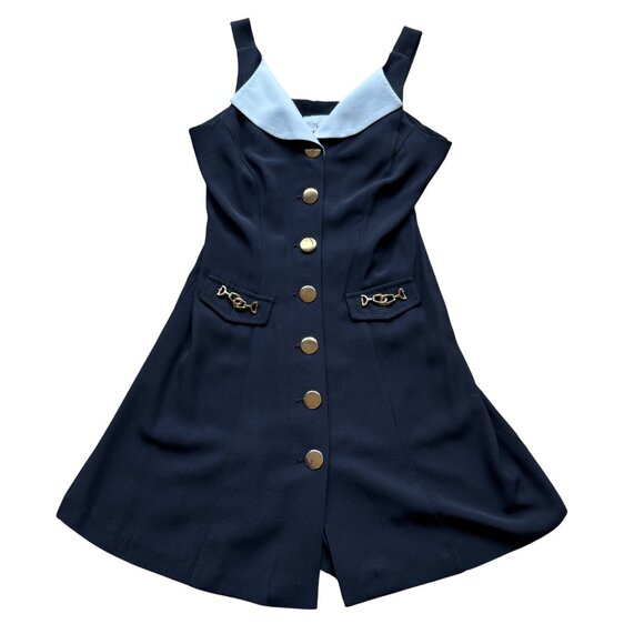 Cache Size 10 Vintage Black Button Front Sleeveless Romper w/ Gold Chain Accents - Picture 1 of 13